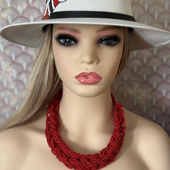 NWOT- Handmade Beaded & Braided multi strand Red seed bead necklace-Adjustable - Picture 3 of 7